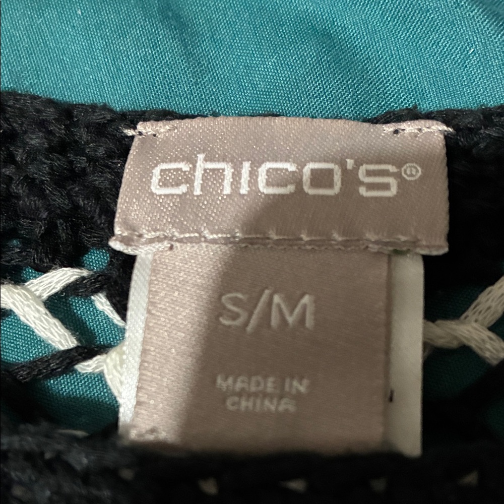 Chico's Black and White Knit Poncho - Picture 3 of 4